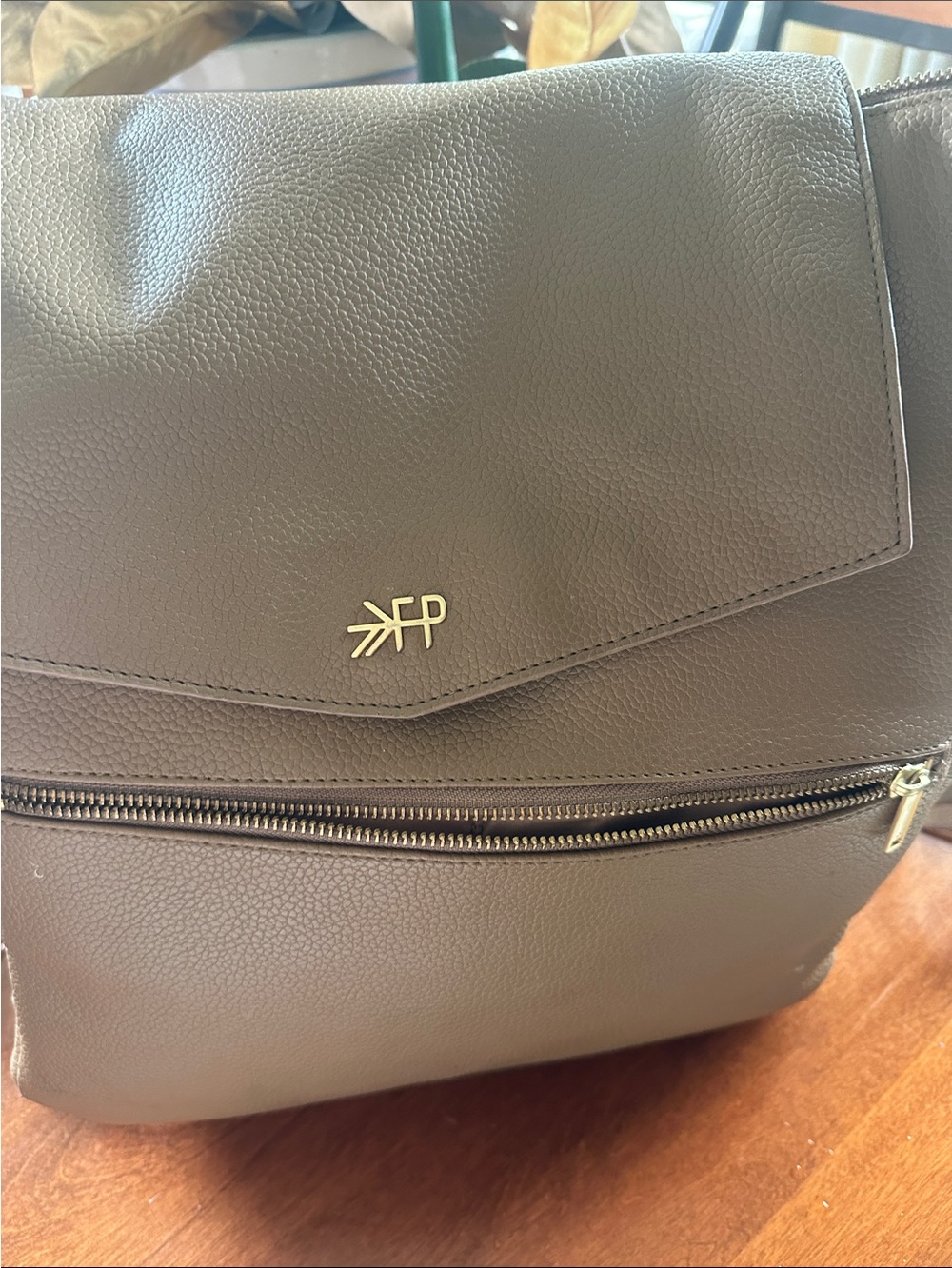 Freshly Picked Taupe Leather Backpack with Gold Accent